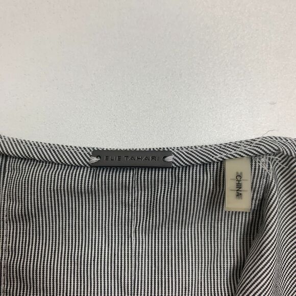 Elie Tahari Hidden Button Blouse Womens M Medium Black White Pin Stripe High Low - Picture 10 of 13